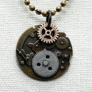 Steampunk Gear Antique Brass Necklace